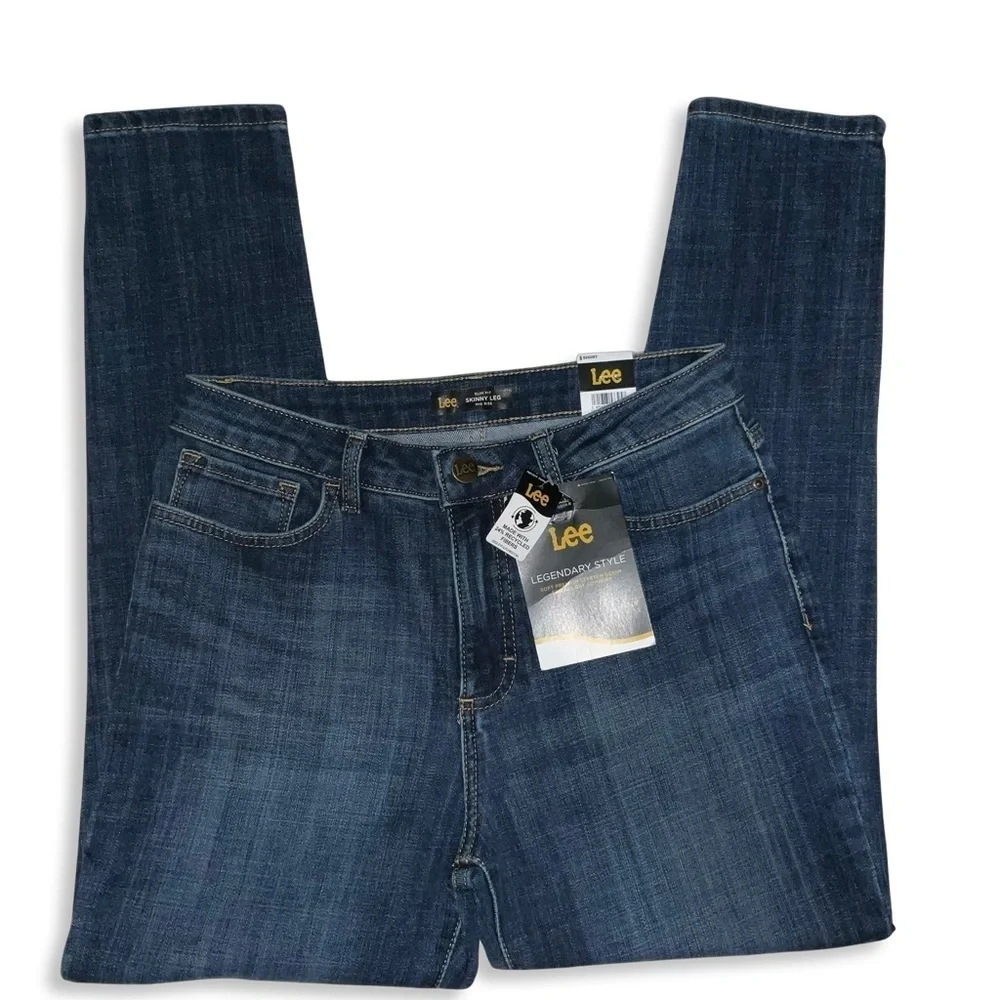 Lee Slim Fit‎ Skinny Mid Rise Jeans Womens 8 Short Blue Preppy Stretch Denim NWT
